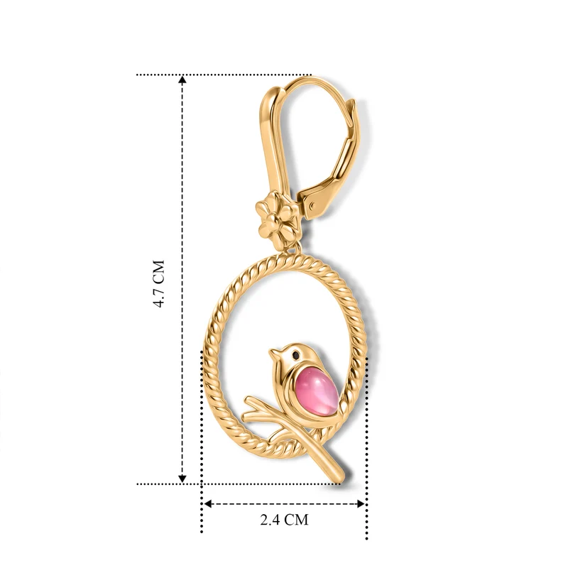 D'Joy Flamingo Mondstein, Schwarzer Spinell Ohrringe 925 Silber Gold ca. 1.00 ct
