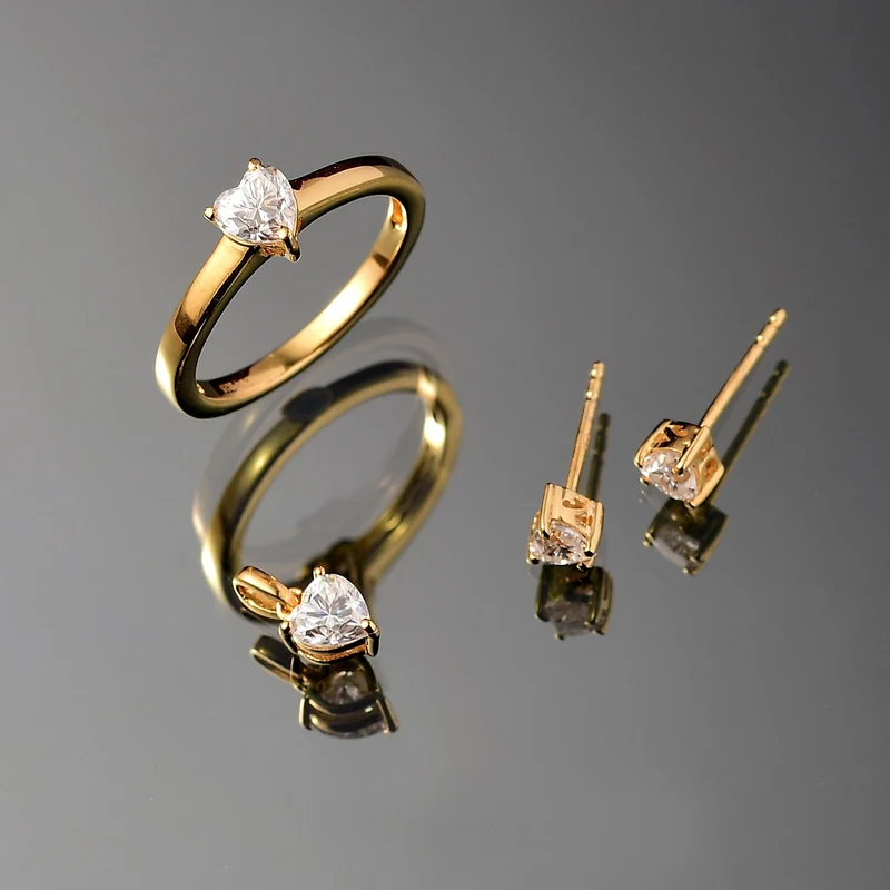 3er Set - D'Joy Moissanit Ohrringe, Ring und Anhänger, 925 Silber rhodiniert (Größe 18) ca. 1.46 ct