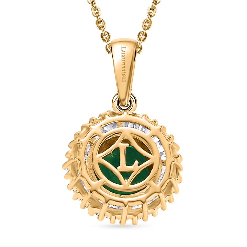 LUXURIANT - AAA Lab Grown Kolumbianischer Smaragd, Lab Grown Diamant Anhänger mit Kette, ca. 50 cm 925 Silber 750 Gelbgold Vermeil ca. 1.49 ct