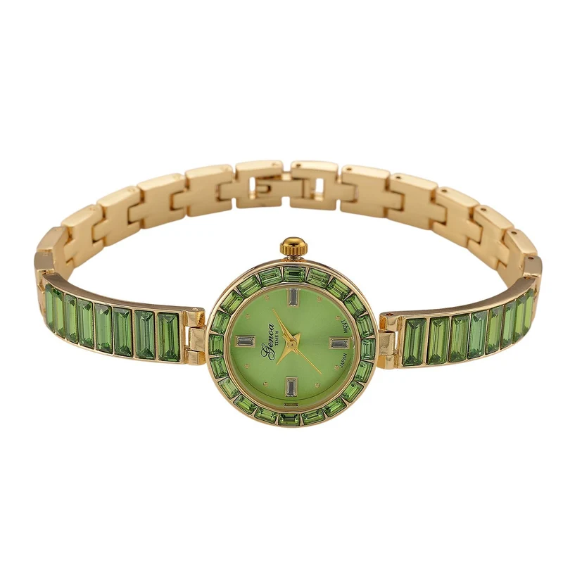 GENOA Time V2, Peridot-farbene Zirkonia, Kristalluhr, japanisches Uhrwerk, 316L Edelstahl, grün