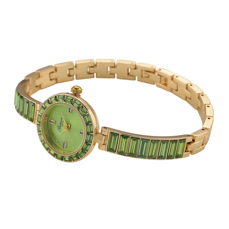 GENOA Time V2, Peridot-farbene Zirkonia, Kristalluhr, japanisches Uhrwerk, 316L Edelstahl, grün