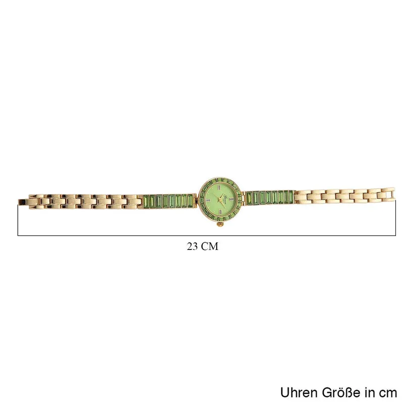 GENOA Time V2, Peridot-farbene Zirkonia, Kristalluhr, japanisches Uhrwerk, 316L Edelstahl, grün