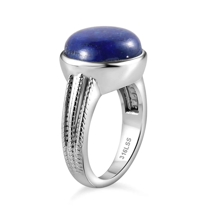 3er Set - Lapislazuli Anhänger mit Kette (ca. 50 cm), Ring (Größe 17.00) und Ohrstecker Schmuckset, 316L Edelstahl ca. 29.17 ct
