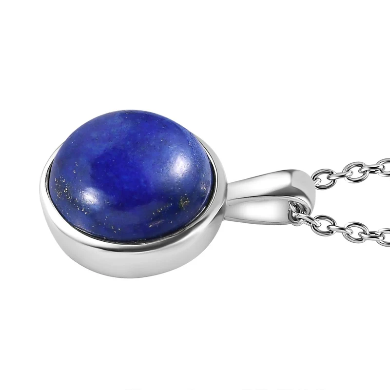3er Set - Lapislazuli Anhänger mit Kette (ca. 50 cm), Ring (Größe 17.00) und Ohrstecker Schmuckset, 316L Edelstahl ca. 29.17 ct