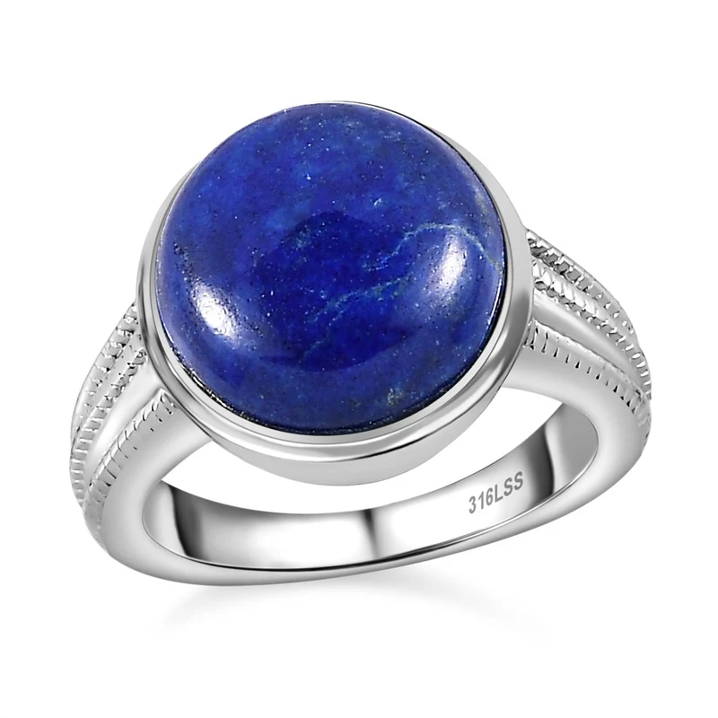 3er Set - Lapislazuli Anhänger mit Kette (ca. 50 cm), Ring (Größe 17.00) und Ohrstecker Schmuckset, 316L Edelstahl ca. 29.17 ct