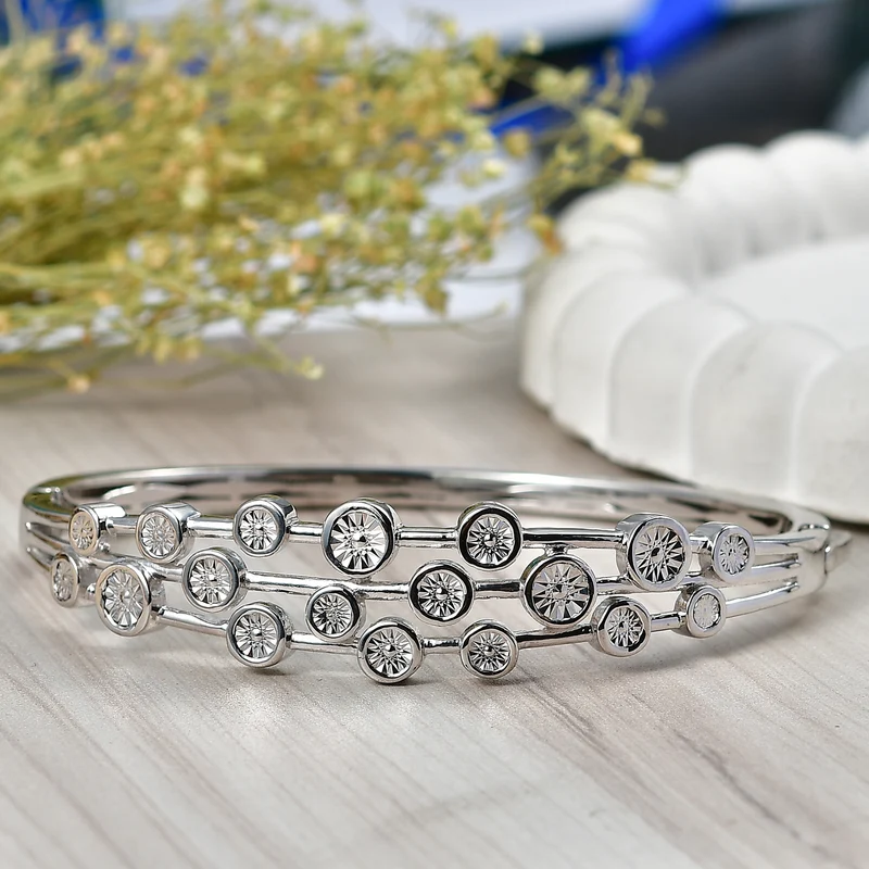 EVER TRUE Weißer Diamant Armreif ca. 19 cm Nickelfreies Messing Rhodiniert ca.