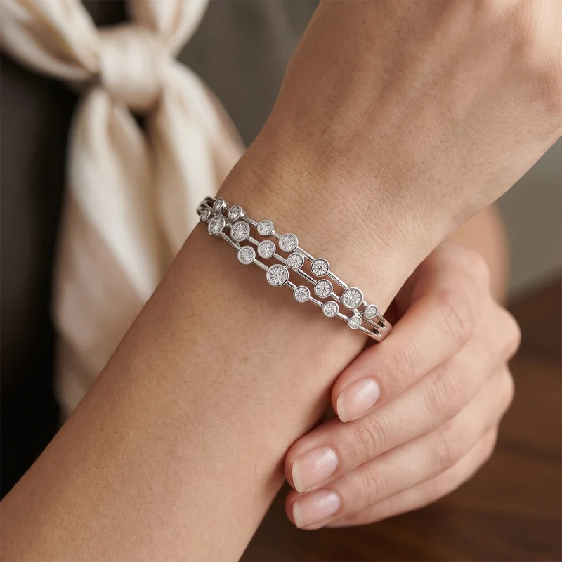 EVER TRUE Weißer Diamant Armreif ca. 19 cm Nickelfreies Messing Rhodiniert ca.