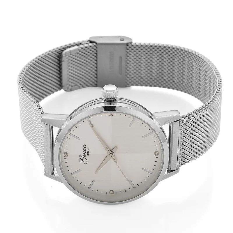 GENOA TIME - V2 Automatik Armbanduhr, Gehäuse 316 Edelstahl Sonnenschein Zifferblatt mit weißem Diamant Edelstahl Mesharmband goldfarben