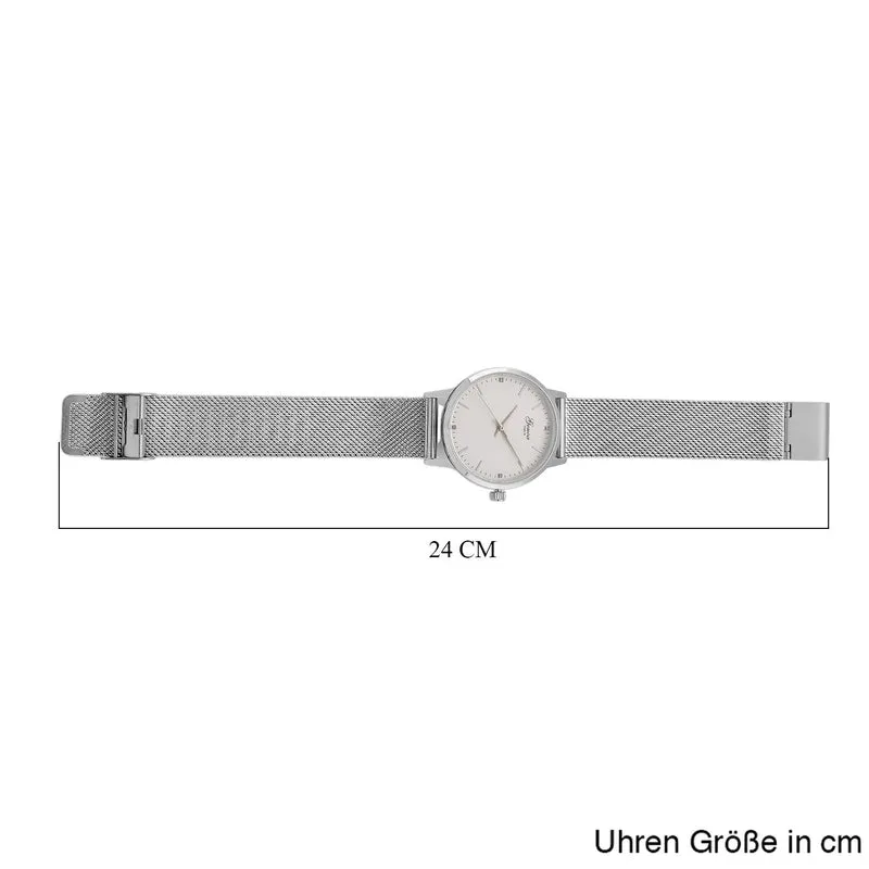 GENOA TIME - V2 Automatik Armbanduhr, Gehäuse 316 Edelstahl Sonnenschein Zifferblatt mit weißem Diamant Edelstahl Mesharmband goldfarben