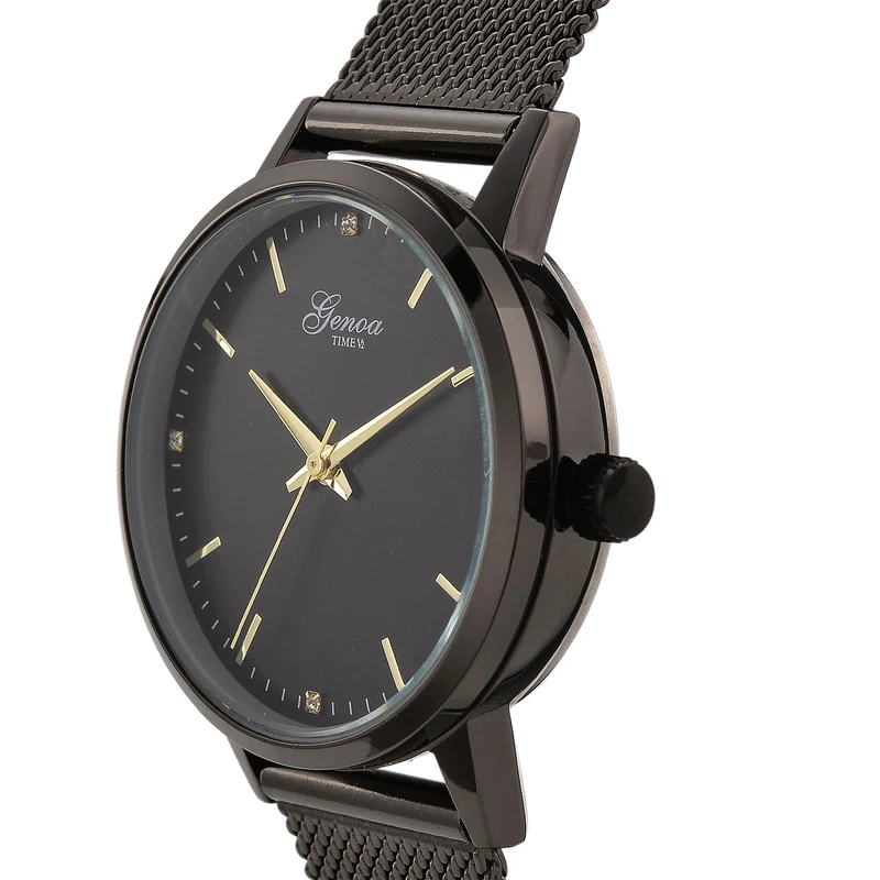 GENOA TIME - V2 Automatik Armbanduhr, Gehäuse 316 Edelstahl Sonnenschein Zifferblatt mit weißem Diamant Edelstahl Mesharmband goldfarben