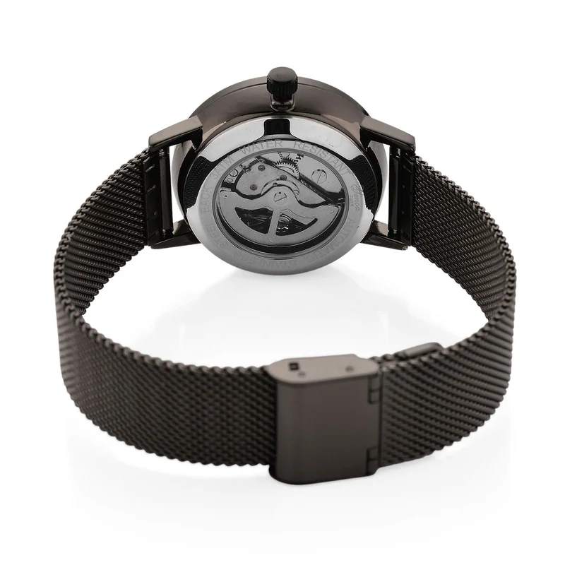 GENOA TIME - V2 Automatik Armbanduhr, Gehäuse 316 Edelstahl Sonnenschein Zifferblatt mit weißem Diamant Edelstahl Mesharmband goldfarben