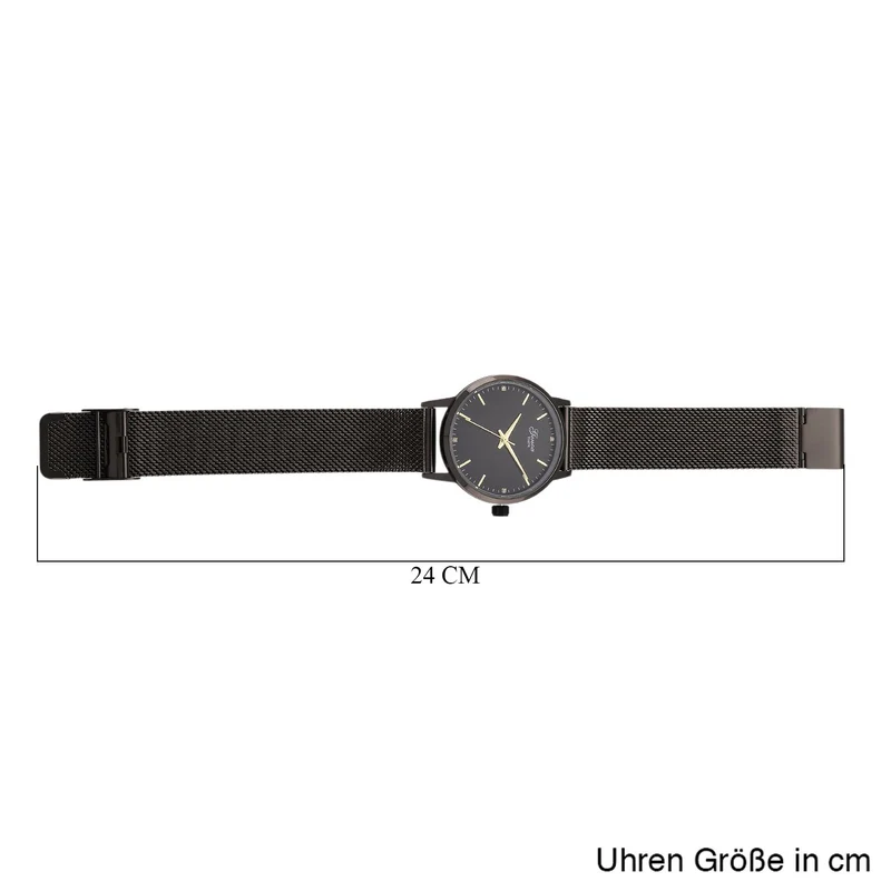 GENOA TIME - V2 Automatik Armbanduhr, Gehäuse 316 Edelstahl Sonnenschein Zifferblatt mit weißem Diamant Edelstahl Mesharmband goldfarben