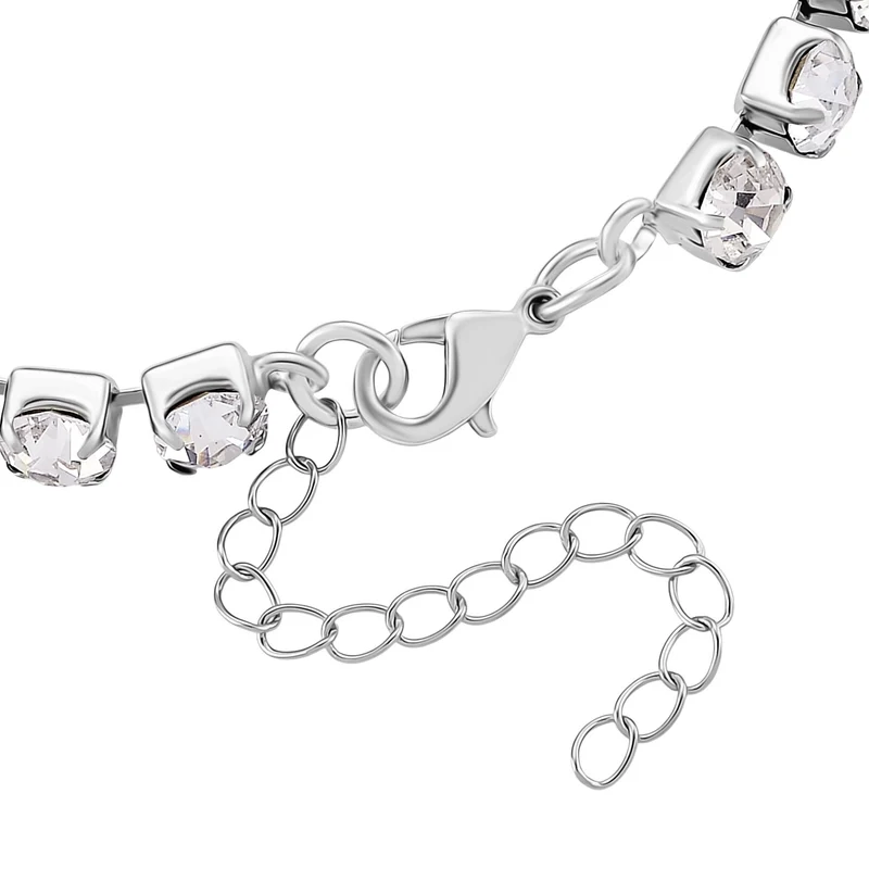 4er Set - Weißer Kristall Schmuckset Nickelfreies Messing Silberfarben, Flexibles (Größe 17.00-18.00)