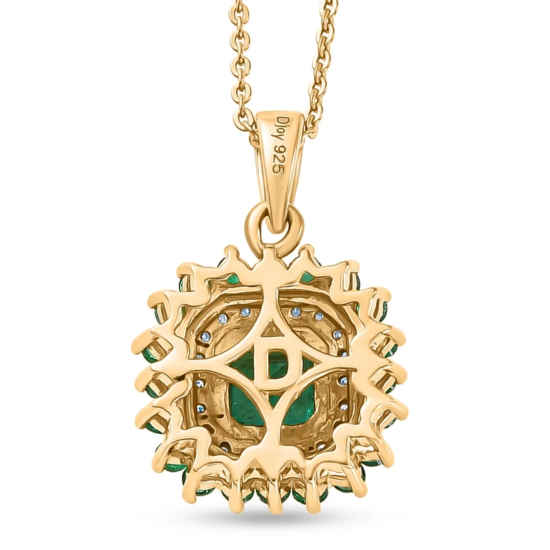 D'Joy AAA Kagem Sambischer Smaragd Schmuckset ca. 50 cm 925 Silber 750 Gelbgold vermeil ca. 1.29 ct