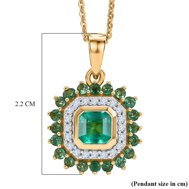 D'Joy AAA Kagem Sambischer Smaragd Schmuckset ca. 50 cm 925 Silber 750 Gelbgold vermeil ca. 1.29 ct