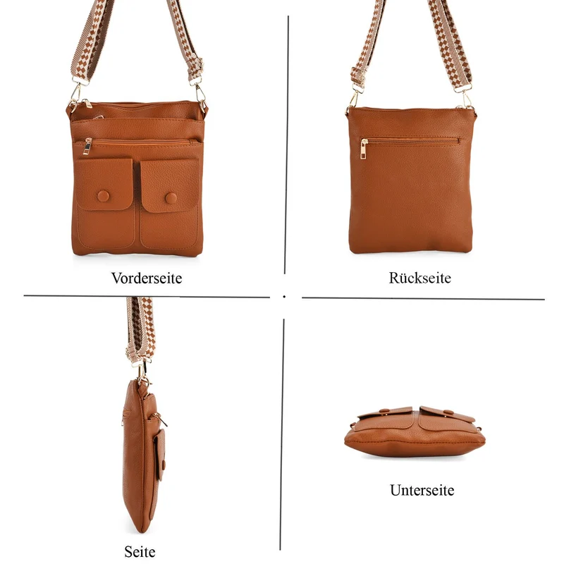 Umhängetasche aus feinem Lederimitat mit mehreren Taschen, Einheitsgröße, Rosenrot