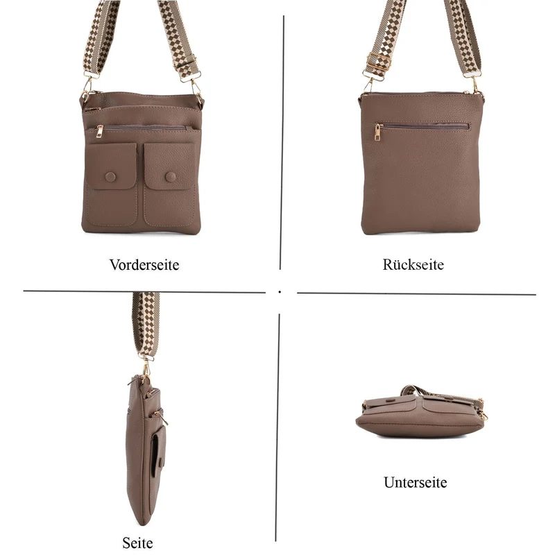 Umhängetasche aus feinem Lederimitat mit mehreren Taschen, Einheitsgröße, Rosenrot