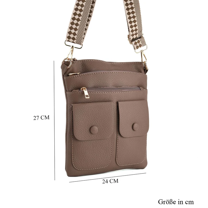Umhängetasche aus feinem Lederimitat mit mehreren Taschen, Einheitsgröße, Rosenrot