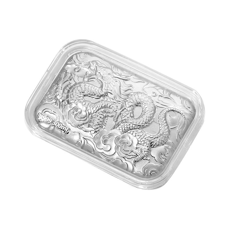 999 Platin-Folie mit Drachenmotiv, 300mg, 3,1x4,5cm
