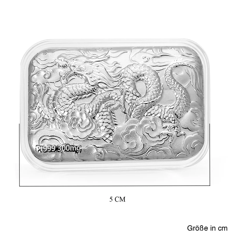 999 Platin-Folie mit Drachenmotiv, 300mg, 3,1x4,5cm