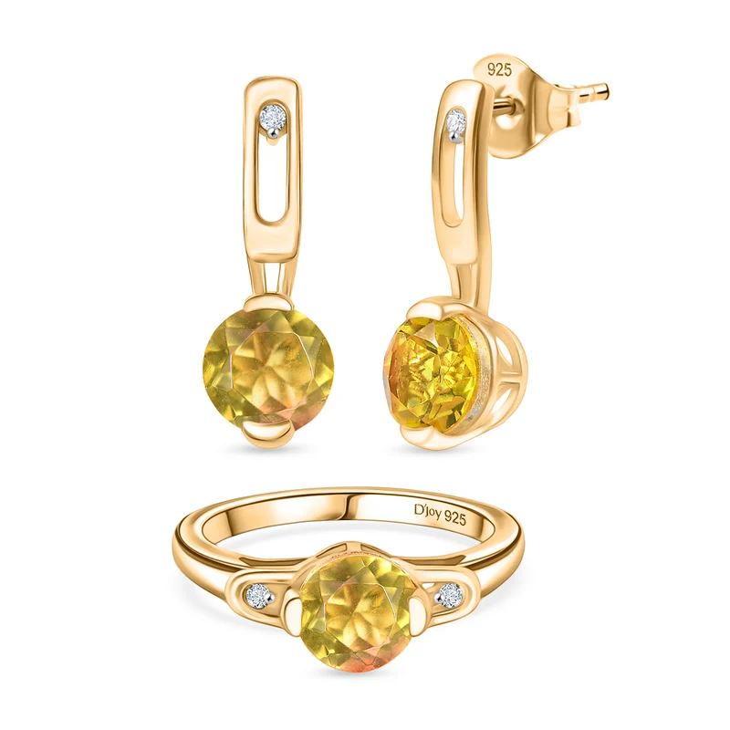 D'Joy Sphaleros Quarz, Weißer Zirkon Schmuckset 925 Silber platiniert (Größe 18) ca. 4,62 ct.
