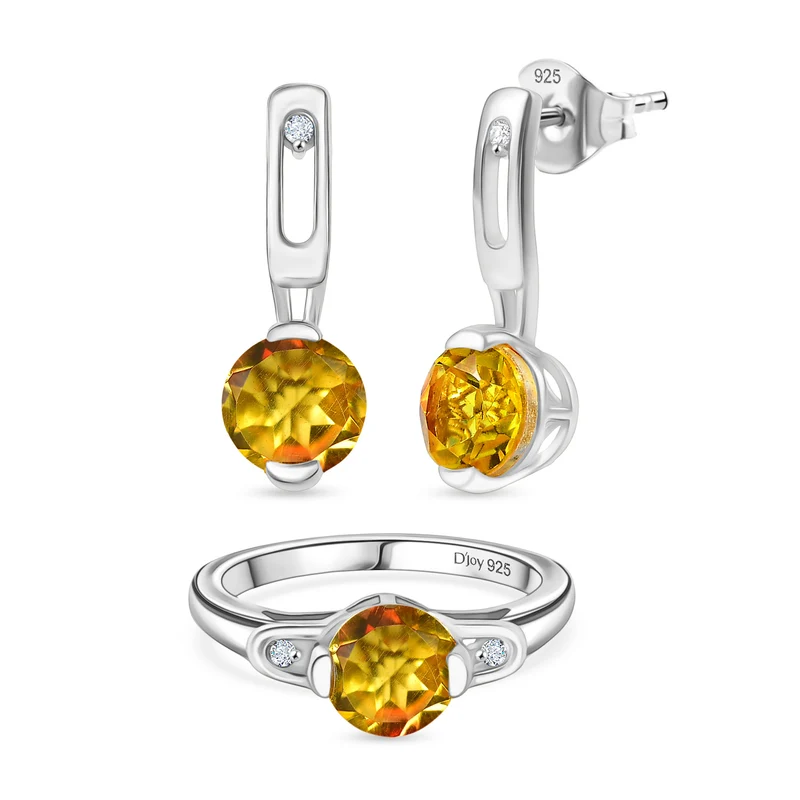 D'Joy Sphaleros Quarz, Weißer Zirkon Schmuckset 925 Silber platiniert (Größe 18) ca. 4,62 ct.