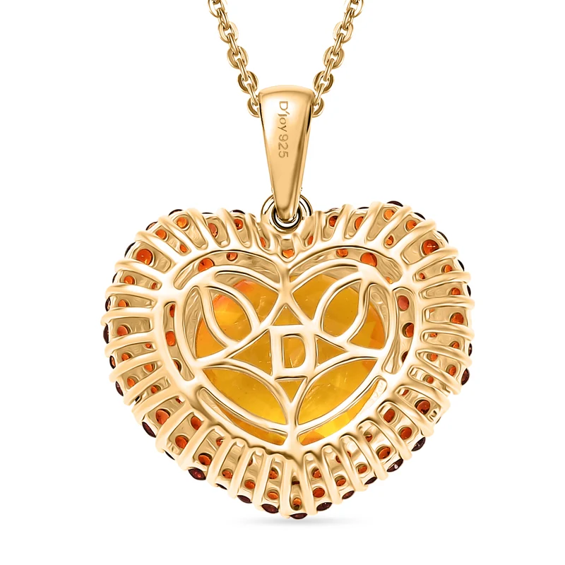 D'Joy - Sonnenfeuer-Herz-Design Sphaleros Quarz-Triplette, Mosambik Granat Anhänger mit Kette, ca. 50 cm 925 Silber 750 Gelbgold Vermeil ca. 7.98 ct