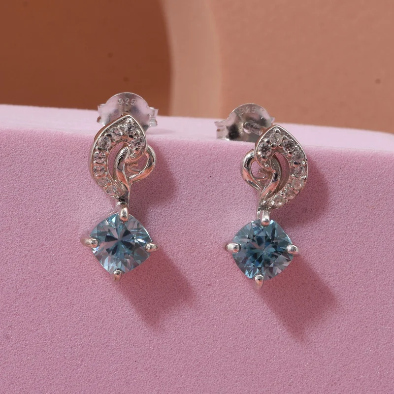 D'Joy AA Blauer Zirkon, Weißer Zirkon Ohrringe 925 Silber rhodiniert ca. 1.84 ct