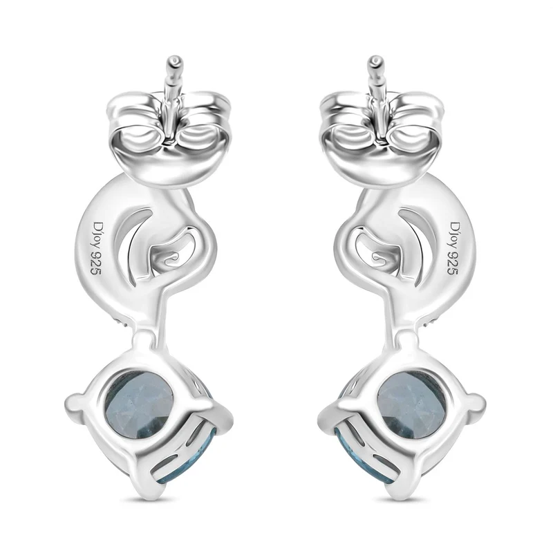 D'Joy AA Blauer Zirkon, Weißer Zirkon Ohrringe 925 Silber rhodiniert ca. 1.84 ct