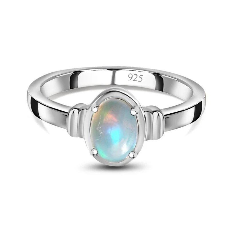 2er Set - AA Natürlicher, äthiopischer Welo Opal Ring und Anhänger Schmuckset, 925 Silber platiniert ca. 1.12 ct