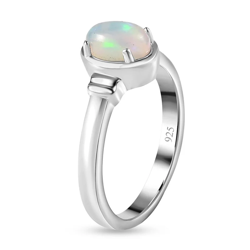 2er Set - AA Natürlicher, äthiopischer Welo Opal Ring und Anhänger Schmuckset, 925 Silber platiniert ca. 1.12 ct