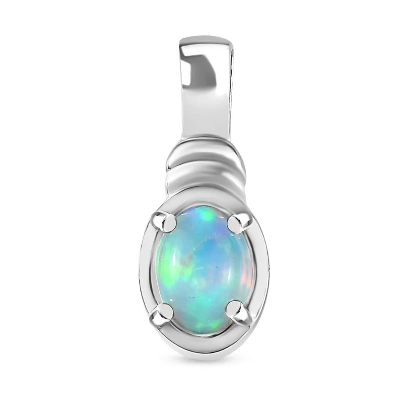 2er Set - AA Natürlicher, äthiopischer Welo Opal Ring und Anhänger Schmuckset, 925 Silber platiniert ca. 1.12 ct