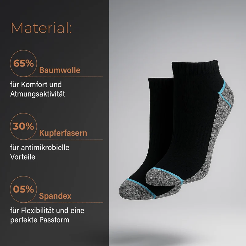 4er-Set Kupferfaser-Kompressions-Socken, Antibakteriell und Anti-Geruch, 36-40, schwarz-grau