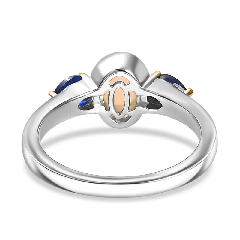 2er Set - AA Natürlicher, äthiopischer Welo Opal, Masaola Saphir (Fissure gefüllt) Anhänger mit Kette und Ring, Größe (21.00), Gelbes Messing, ca. 1.78 ct.