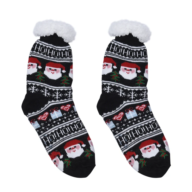 2er-Set - 2 Paar rutschfeste Haus Socken mit warmem Sherpa Futter, Einheitsgröße Weihnachtsmotiv