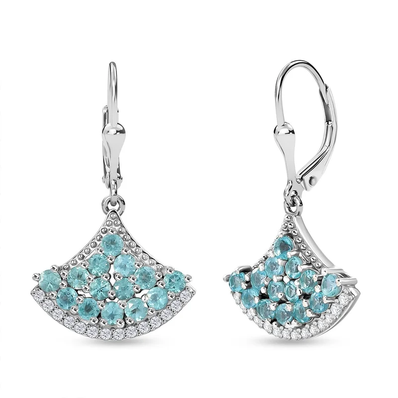 Djoy Betroka Blauer Apatit, Weißer Zirkon Meereskiesel Ohrringe 925 Silber rhodiniert ca. 2.74 ct