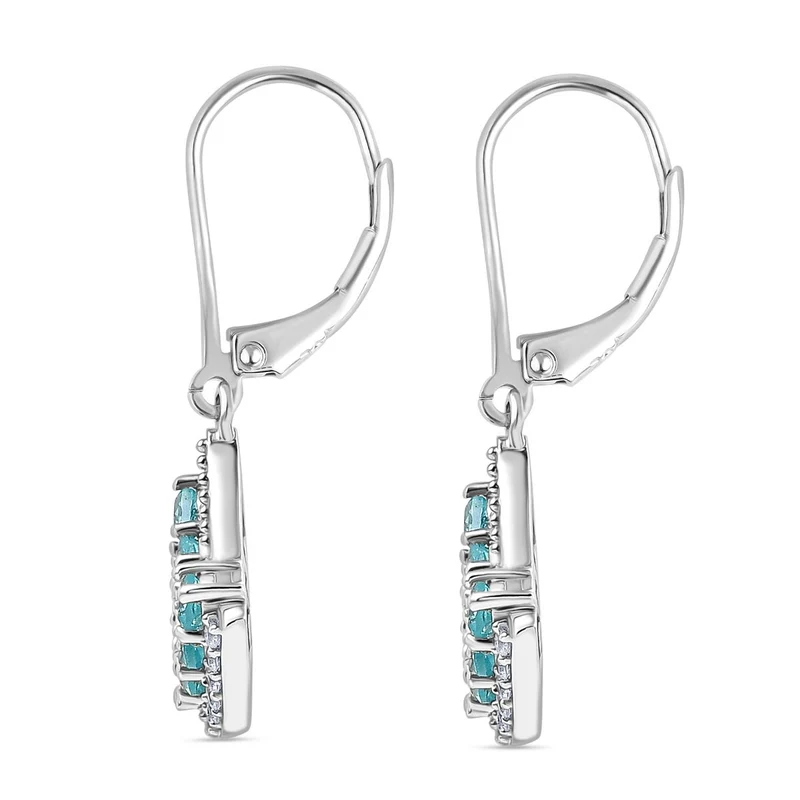 Djoy Betroka Blauer Apatit, Weißer Zirkon Meereskiesel Ohrringe 925 Silber rhodiniert ca. 2.74 ct