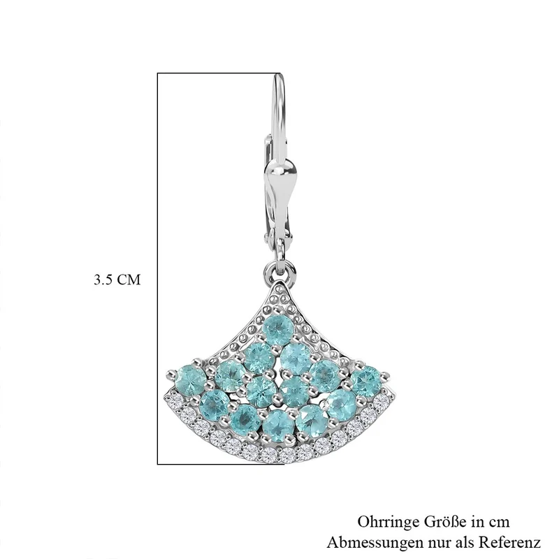 Djoy Betroka Blauer Apatit, Weißer Zirkon Meereskiesel Ohrringe 925 Silber rhodiniert ca. 2.74 ct