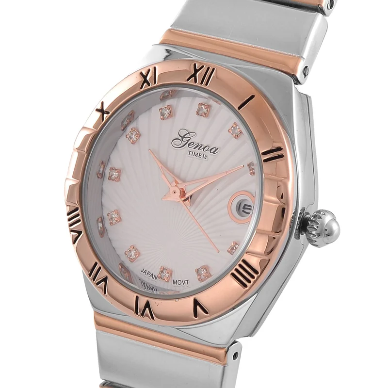 Weißer Kristall Uhren 19 cm Reiner Edelstahl IP-Gelbbeschichtung