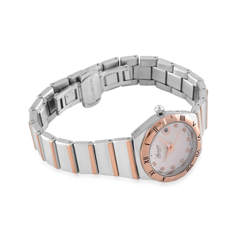Weißer Kristall Uhren 19 cm Reiner Edelstahl IP-Gelbbeschichtung