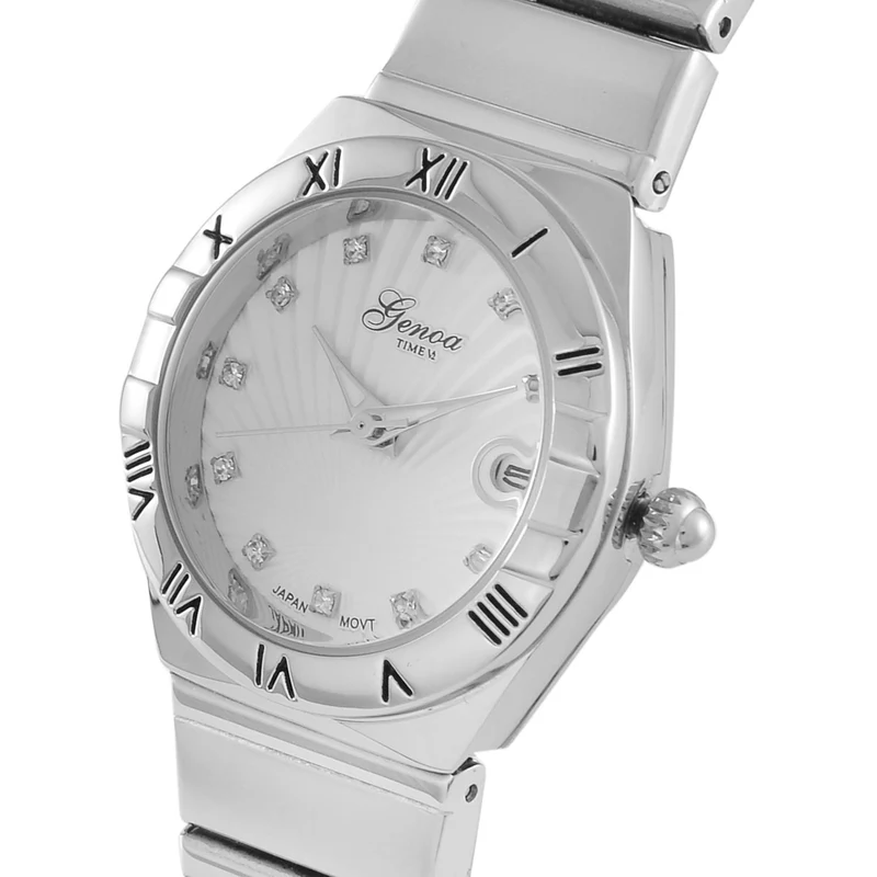 Weißer Kristall Uhren 19 cm Reiner Edelstahl IP-Gelbbeschichtung
