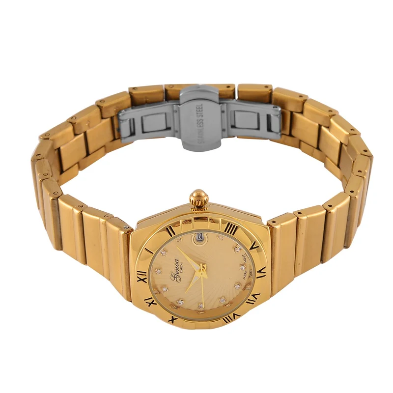 Weißer Kristall Uhren 19 cm Reiner Edelstahl IP-Gelbbeschichtung