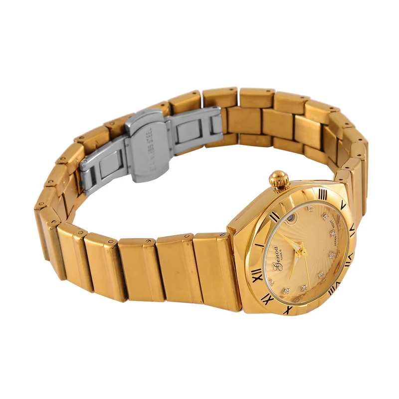 Weißer Kristall Uhren 19 cm Reiner Edelstahl IP-Gelbbeschichtung