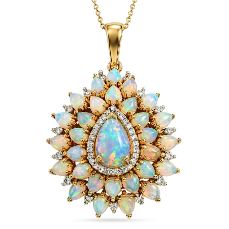 D'Joy AA Natürlicher, äthiopischer Welo Opal Anhänger mit Kette, ca. 50 cm 925 Silber 750 Gelbgold vermeil ca. 4.78 ct