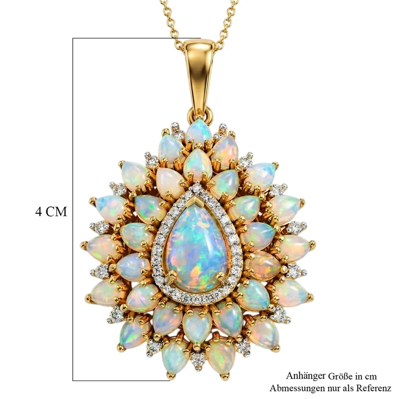 D'Joy AA Natürlicher, äthiopischer Welo Opal Anhänger mit Kette, ca. 50 cm 925 Silber 750 Gelbgold vermeil ca. 4.78 ct