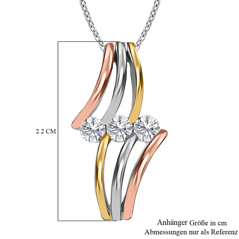 EVER TRUE Moissanit Anhänger mit Kette, ca. 50 cm Nickelfreies Messing, Dreifarbig, ca. 0.69 ct