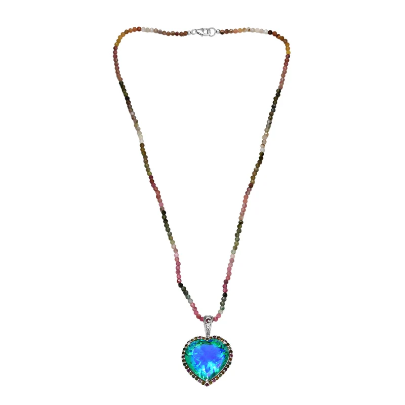 D'Joy Pfau Quarz Triplette, Mehrfarbig-Turmalin Schmuckset ca. 50 cm 925 Silber rhodiniert ca. 83,86 ct.