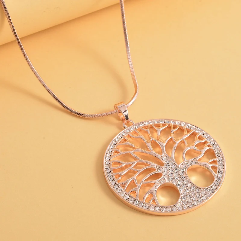 Weißer Kristall Lebensbaum-Anhänger mit Kette, ca. 70 cm + 5 cm Extender, roséfarben
