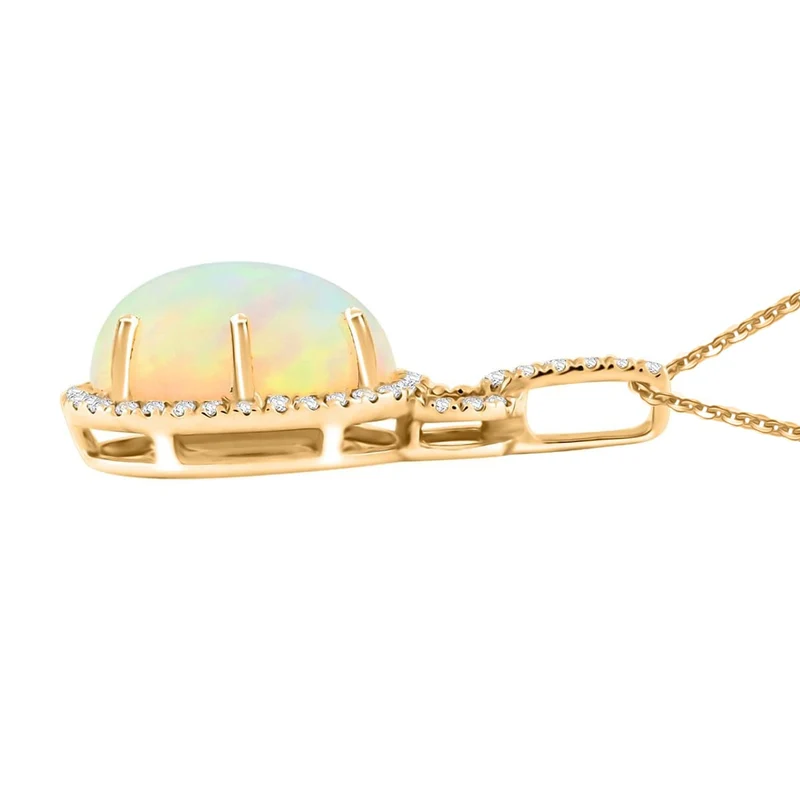 AAA Natürlicher, äthiopischer Welo Opal, Weißer Diamant AGI zertifiziert Anhänger mit Kette, 417 Gold (10-15 Werktage Lieferzeit) ca. 3.60 ct