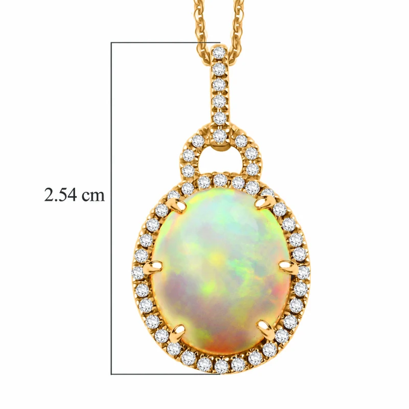 AAA Natürlicher, äthiopischer Welo Opal, Weißer Diamant AGI zertifiziert Anhänger mit Kette, 417 Gold (10-15 Werktage Lieferzeit) ca. 3.60 ct